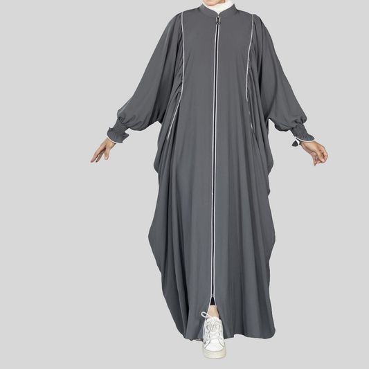 Grey Khaliji Simple Abaya