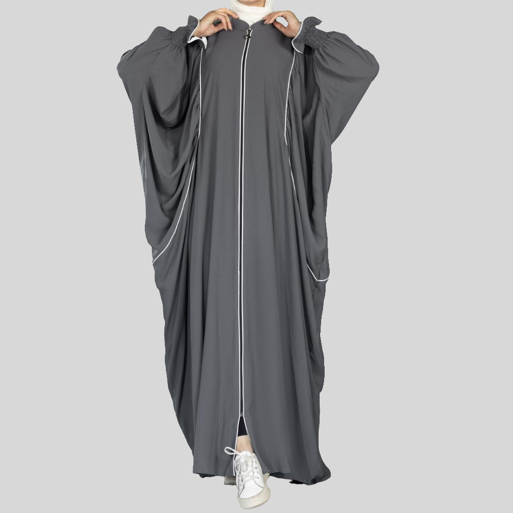 Grey Khaliji Simple Abaya